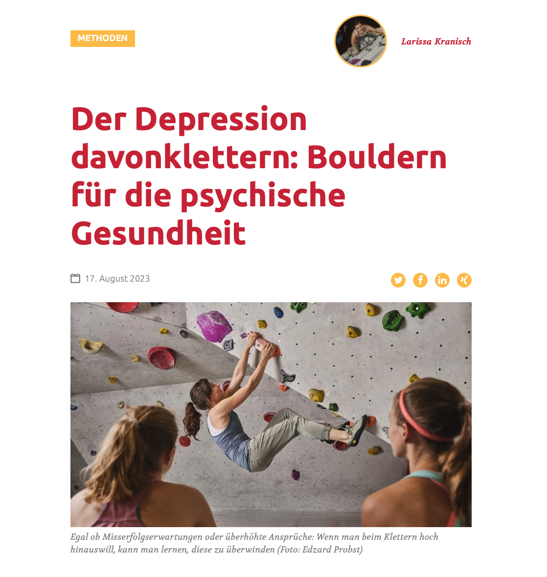 Psylife Artikel zum therapeutischen Klettern